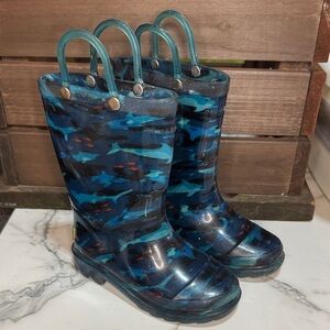4/$15 Kids Light Up Blue Camouflage Shark Rain Boots